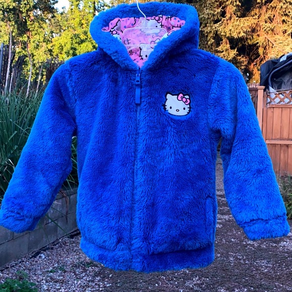 Hello Kitty Sanrio Girls 6 Reversible Puffer Jacket Pink Blue Cute Coat Size 6 - Picture 2 of 12